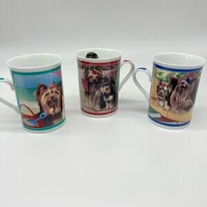 Porcelain Yorkie dog 3 mugs Collector set